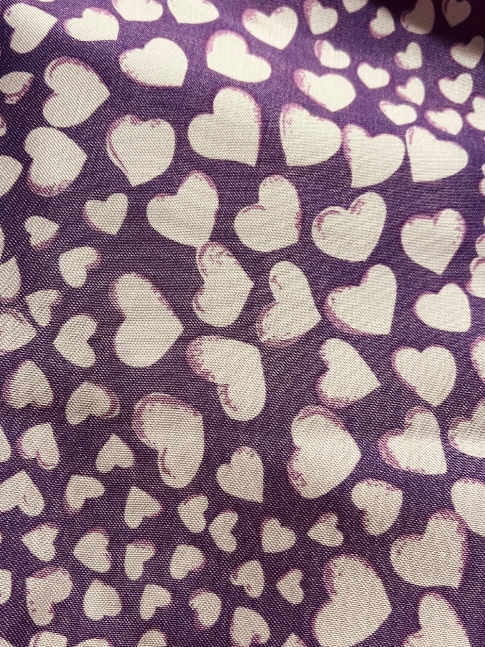 XL Satin Purple and White Hearts WIDE Fabric